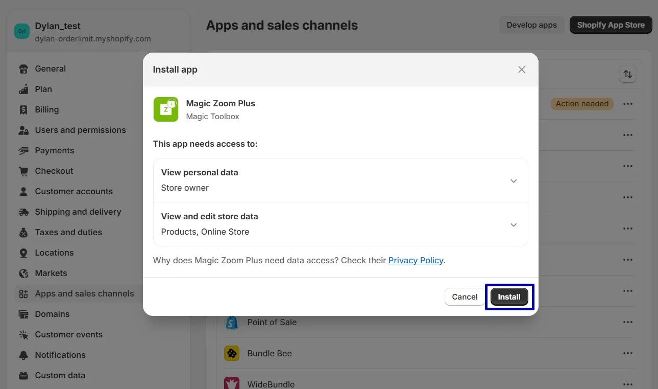 go to the app’s settings